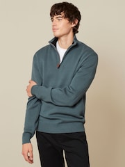 Blue Plain Regular Fit 100% Cotton Premium Zip Neck Jumper - Image 3 of 9