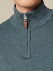 Blue Plain Regular Fit 100% Cotton Premium Zip Neck Jumper - Image 6 of 9