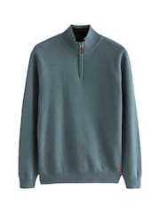 Blue Plain Regular Fit 100% Cotton Premium Zip Neck Jumper - Image 7 of 9