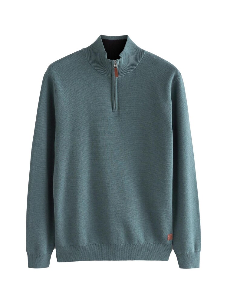 Blue Plain Regular Fit 100% Cotton Premium Zip Neck Jumper - Image 7 of 9
