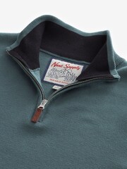 Blue Plain Regular Fit 100% Cotton Premium Zip Neck Jumper - Image 8 of 9