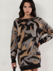 Svart - Religion Bare-Shoulder Strikket Layla-kjole i abstrakt jacquard - Bilde 1 av 8
