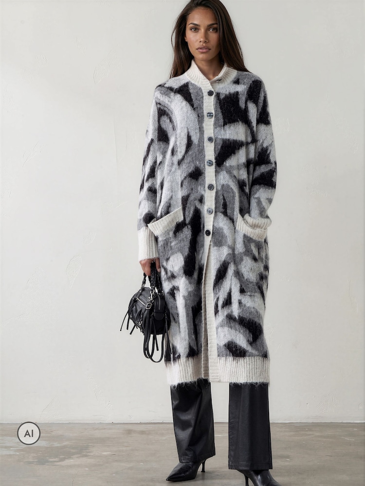 Religion Grey Long Line Layla Maxi Coatigan Cardigan With Funnel Neck - Image 2 of 8 Religion Grey Long Line Layla Maxi Coatigan Cardigan With Funnel Neck - Image 2 of 8