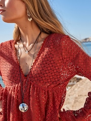 Red Crochet Lace Beach Cover-Up Kaftan - Image 6 of 8