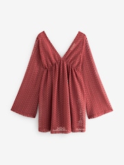 Red Crochet Lace Beach Cover-Up Kaftan - Image 7 of 8