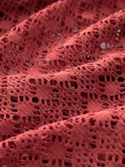 Red Crochet Lace Beach Cover-Up Kaftan - Image 8 of 8