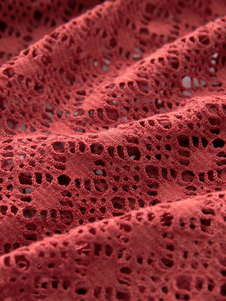 Red Crochet Lace Beach Cover-Up Kaftan - Image 8 of 8