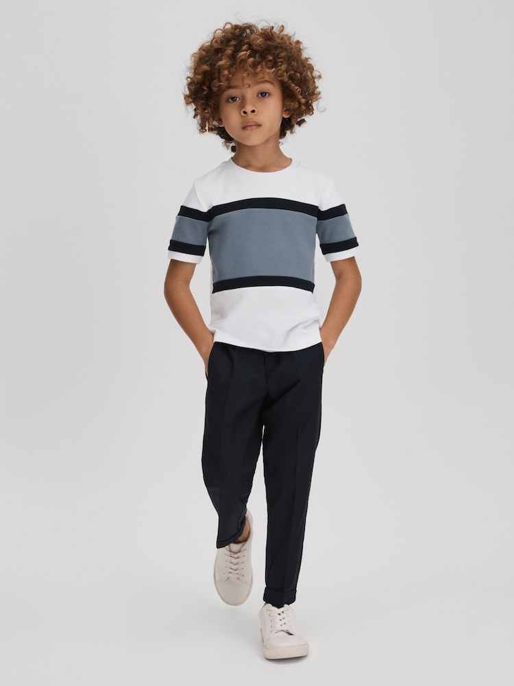 Reiss Airforce Blue Auckland 13-14 yrs Cotton Colourblock Crew Neck T-Shirt - Image 1 of 4