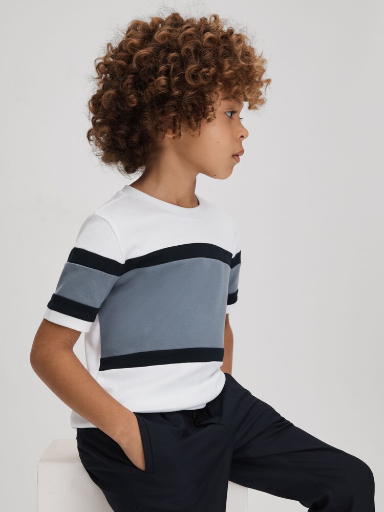 Reiss Airforce Blue Auckland 13-14 yrs Cotton Colourblock Crew Neck T-Shirt - Image 2 of 4