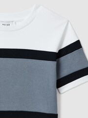 Reiss Airforce Blue Auckland 13-14 yrs Cotton Colourblock Crew Neck T-Shirt - Image 3 of 4