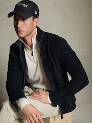 Reiss x McLaren F1 Team Navy Suede Zip-Through Jacket - Image 1 of 7