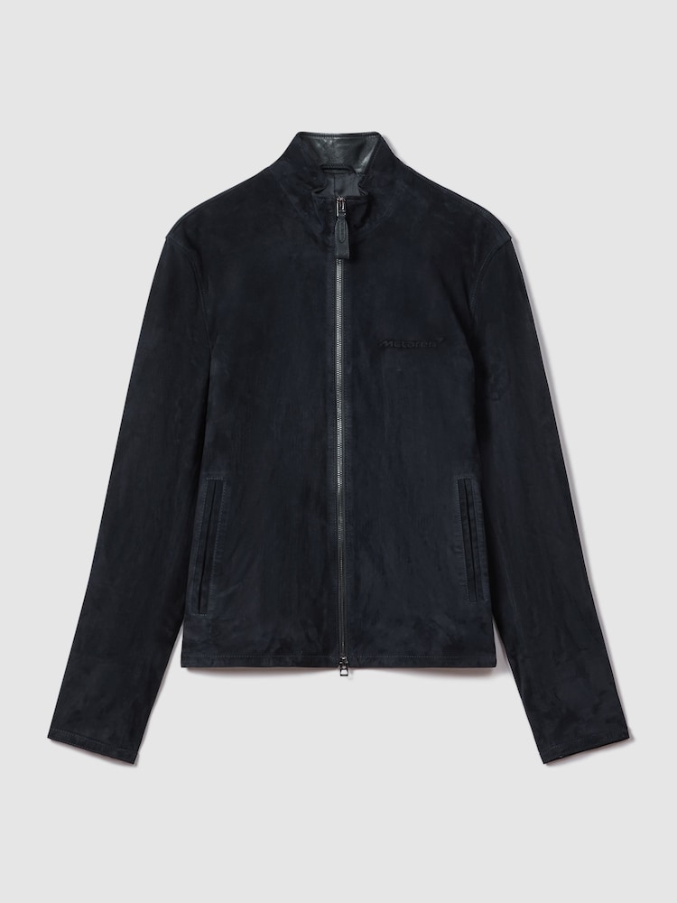 Reiss x McLaren F1 Team Navy Suede Zip-Through Jacket - Image 2 of 7