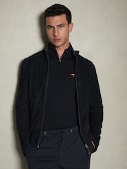 Reiss x McLaren F1 Team Navy Suede Zip-Through Jacket - Image 4 of 7