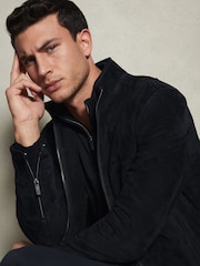 Reiss x McLaren F1 Team Navy Suede Zip-Through Jacket - Image 5 of 7
