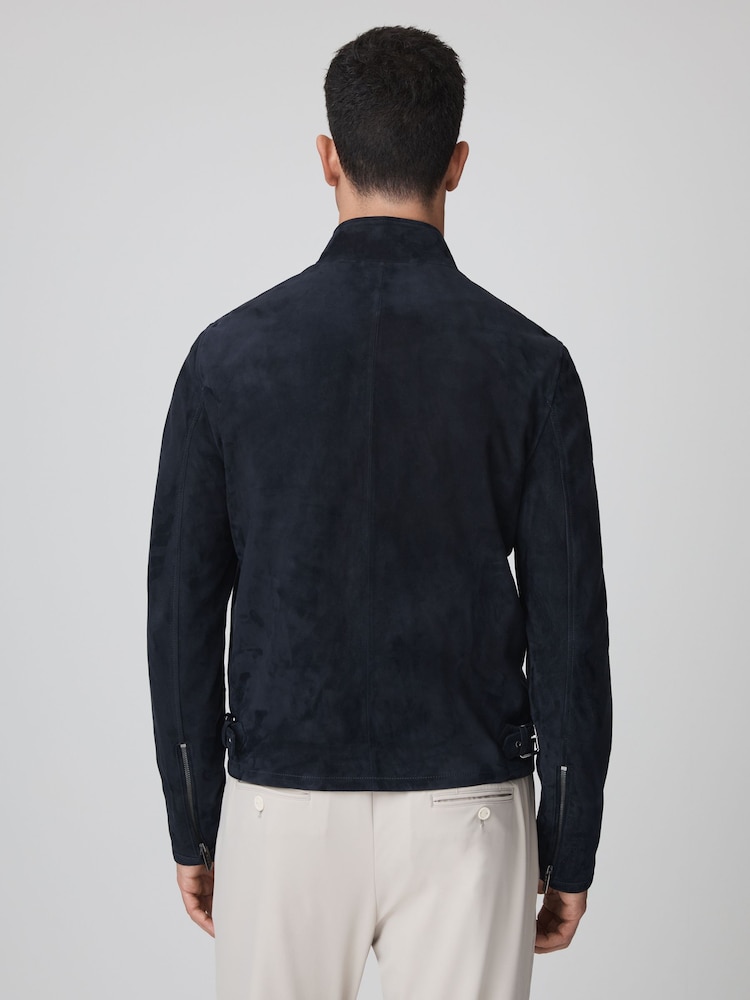 Buy Reiss x McLaren F1 Team Navy Suede Zip-Through Jacket from the