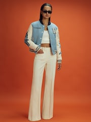 Reiss x McLaren F1 Team Soft Blue/Ecru McLaren F1 Leather Varsity Jacket - Image 3 of 7