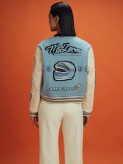 Reiss x McLaren F1 Team Soft Blue/Ecru McLaren F1 Leather Varsity Jacket - Image 5 of 7