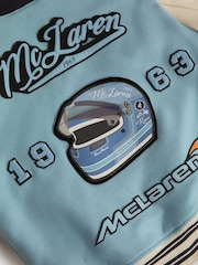 Reiss x McLaren F1 Team Soft Blue/Ecru McLaren F1 Leather Varsity Jacket - Image 6 of 7