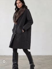 Religion Single Breasted Padded Cover Coat With Contrast Faux Fur Collar - 8суретінің 1 суреті