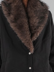 Religion Single Breasted Padded Cover Coat With Contrast Faux Fur Collar - 8суретінің 6 суреті