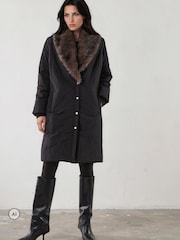 Religion Single Breasted Padded Cover Coat With Contrast Faux Fur Collar - 8суретінің 8 суреті