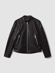 Reiss x McLaren F1 Team Black Embossed Leather Jacket - Image 2 of 11