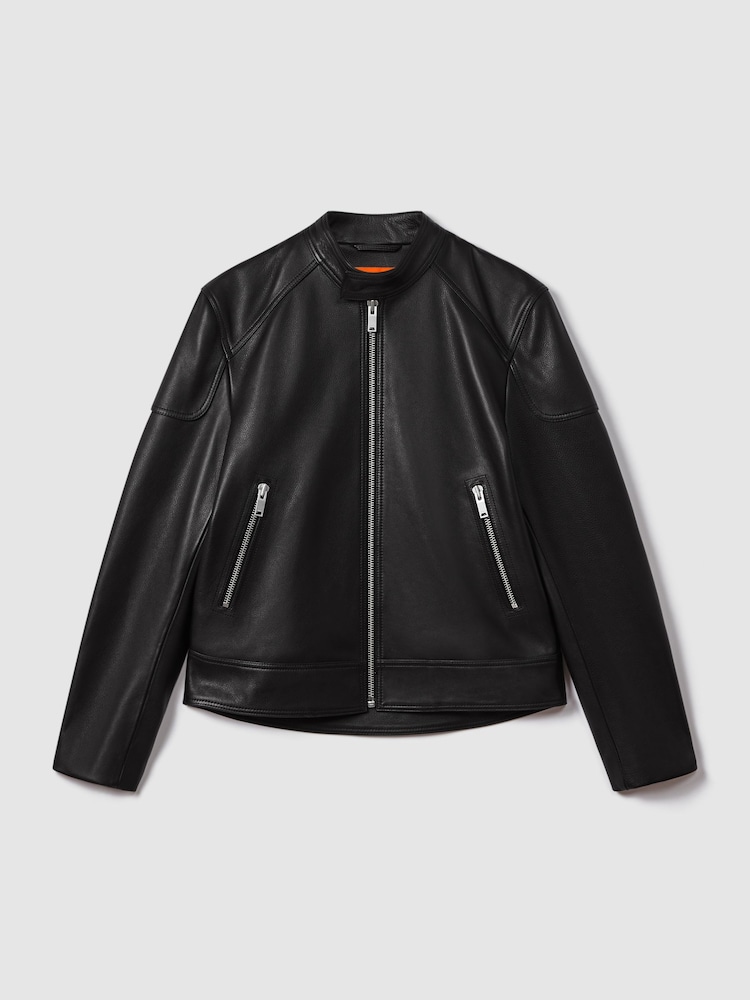 Reiss x McLaren F1 Team Black Embossed Leather Jacket - Image 2 of 11