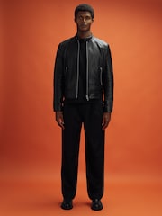 Reiss x McLaren F1 Team Black Embossed Leather Jacket - Image 3 of 11