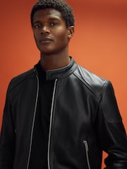 Reiss x McLaren F1 Team Black Embossed Leather Jacket - Image 4 of 11