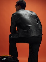 Reiss x McLaren F1 Team Black Embossed Leather Jacket - Image 7 of 11
