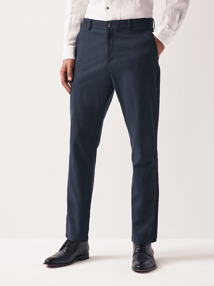 Navy Blue Slim Smart Textured Chino Trousers - Image 1 of 9