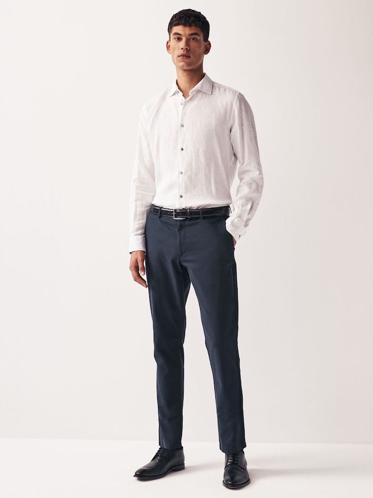 Navy Blue Slim Smart Textured Chino Trousers - Image 2 of 9