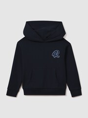 Reiss Navy Cade Teen Cotton Motif Hoodie - Image 1 of 4