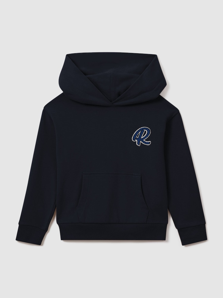 Reiss Navy Cade Teen Cotton Motif Hoodie - Image 1 of 4