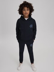 Reiss Navy Cade Teen Cotton Motif Hoodie - Image 2 of 4