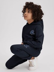 Reiss Navy Cade Teen Cotton Motif Hoodie - Image 3 of 4