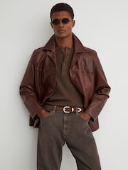 Reiss Grape Brown Hendrix Yarn-Dyed Relaxed Straight-Leg Jeans - Image 3 of 7