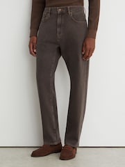 Reiss Grape Brown Hendrix Yarn-Dyed Relaxed Straight-Leg Jeans - Image 4 of 7
