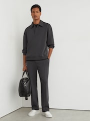 Reiss Charcoal Grey Brooks Premium Interlock Relaxed Polo Sweatshirt - Image 4 of 7