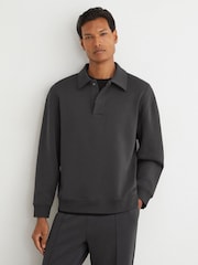 Reiss Charcoal Grey Brooks Premium Interlock Relaxed Polo Sweatshirt - Image 5 of 7