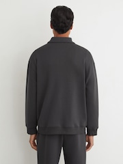 Reiss Charcoal Grey Brooks Premium Interlock Relaxed Polo Sweatshirt - Image 6 of 7