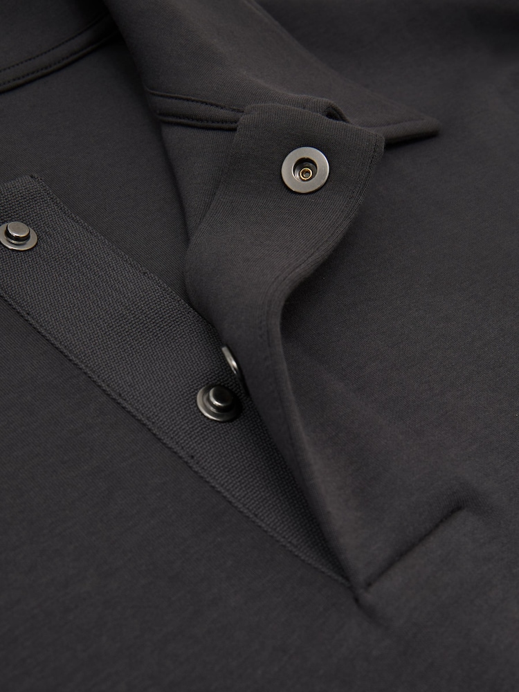 Reiss Charcoal Grey Brooks Premium Interlock Relaxed Polo Sweatshirt - Image 7 of 7 Reiss Charcoal Grey Brooks Premium Interlock Relaxed Polo Sweatshirt - Image 7 of 7