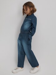 Reiss Blue Marnie 13-14 yrs Elasticated Embellished Denim Jumpsuit - Image 1 of 6