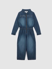 Reiss Blue Marnie 13-14 yrs Elasticated Embellished Denim Jumpsuit - Image 2 of 6