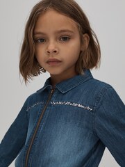 Reiss Blue Marnie 13-14 yrs Elasticated Embellished Denim Jumpsuit - Image 4 of 6