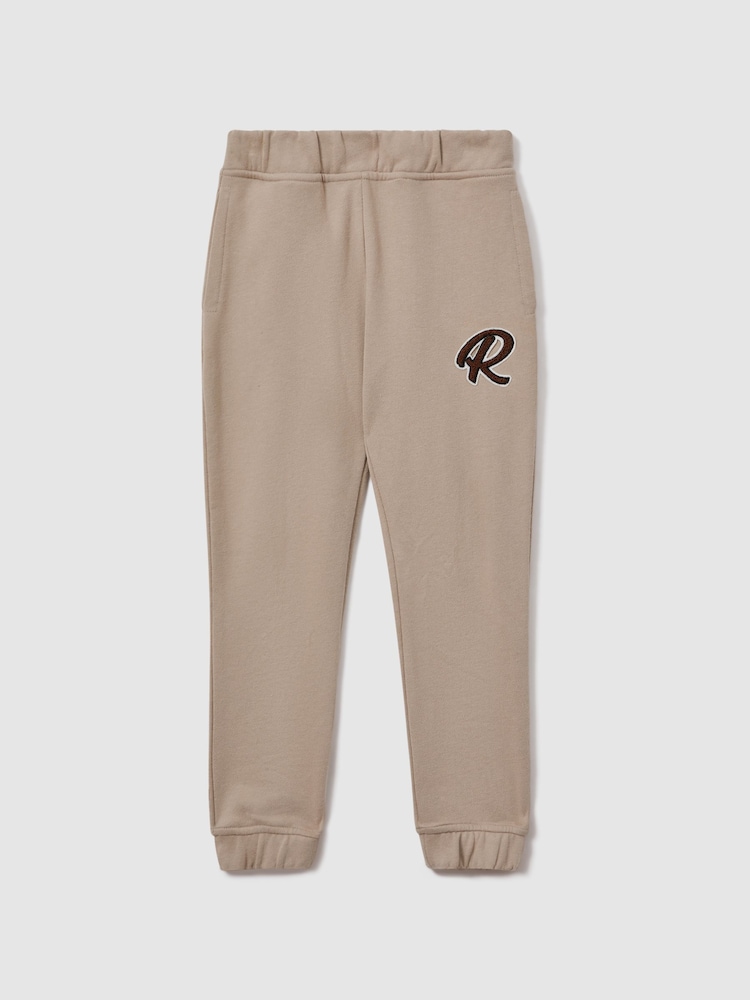 Reiss Taupe Toby 13-14 yrs Cotton Elasticated Waist Motif Joggers - Image 1 of 4