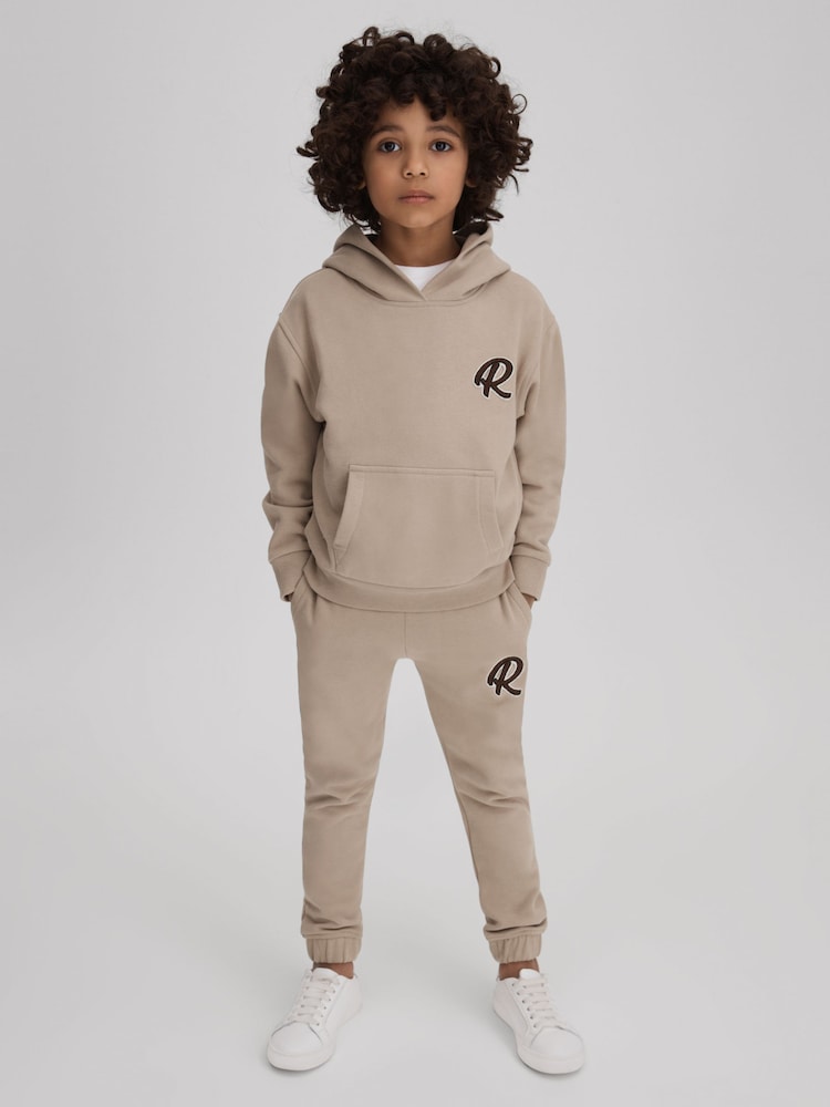 Reiss Taupe Toby 13-14 yrs Cotton Elasticated Waist Motif Joggers - Image 2 of 4