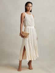 Reiss Cream Tara Contrast Ruffle Midi Skirt - Image 1 of 6