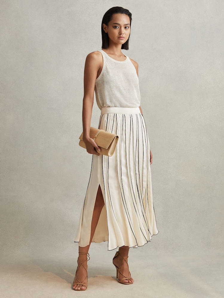Reiss Cream Tara Contrast Ruffle Midi Skirt - Image 1 of 6