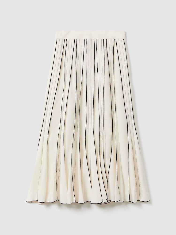 Reiss Cream Tara Contrast Ruffle Midi Skirt - Image 2 of 6